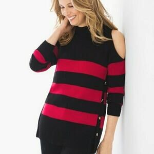 Chico's Cindy Cold Shoulder Button-Detail Pullover Sweater